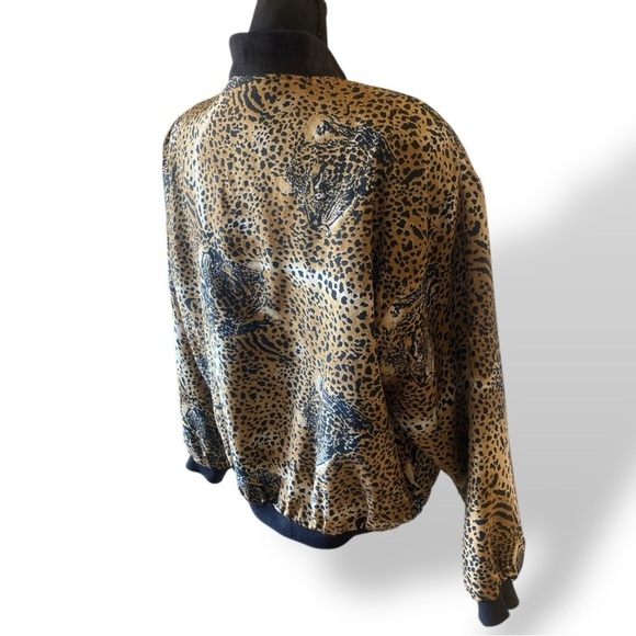 Vintage Marguerite Li 100% Silk Leopard Print Women's Bomber Jacket Size Large - Picture 5 of 12
